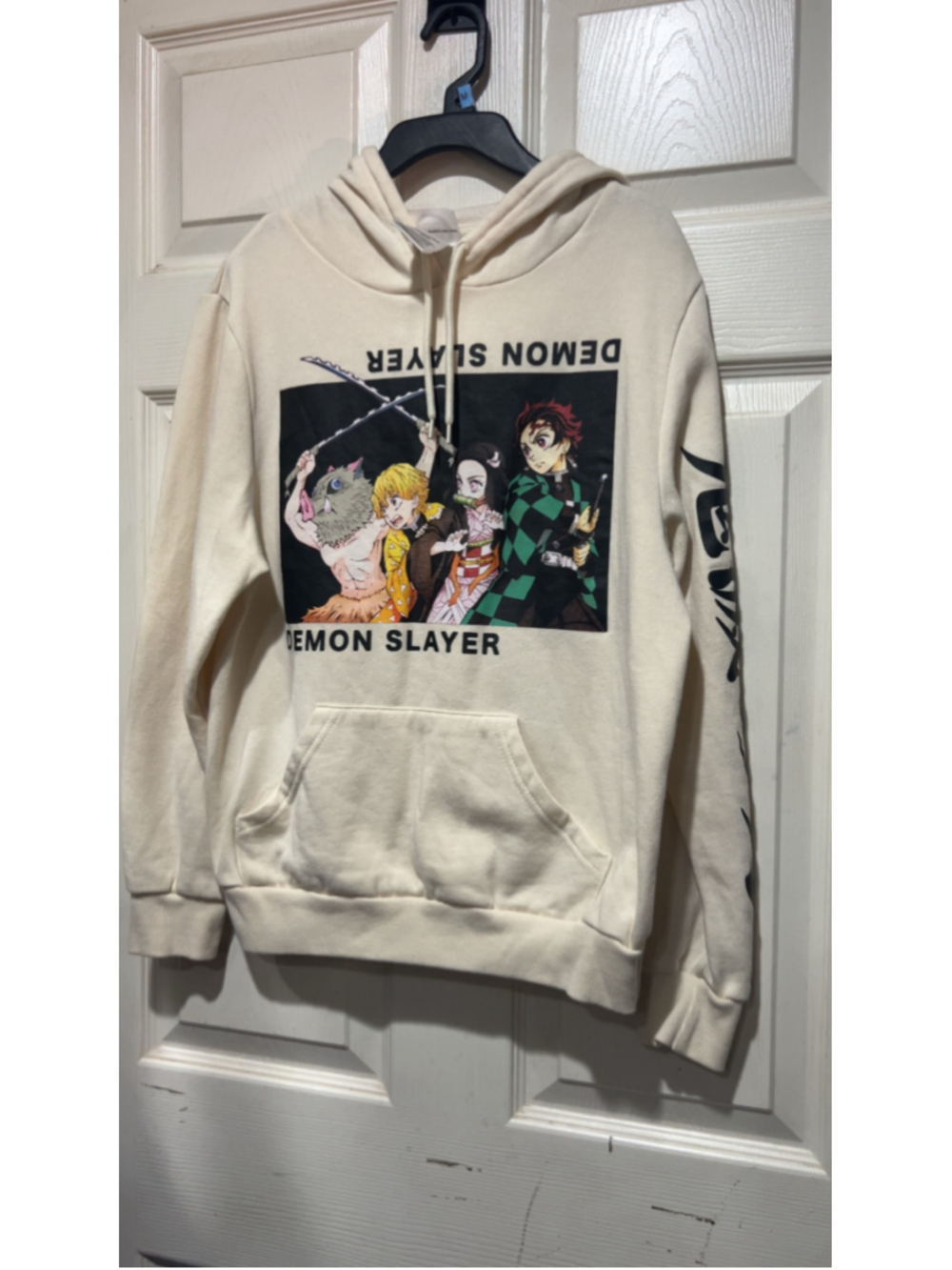 Demon Slayer Graphic Hoodie Beige Black Size S